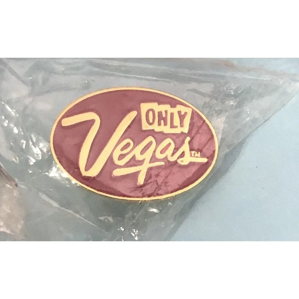 Only Vegas Lapel Hat Pin Red Enamel & Gold Tone Oval Las Vegas Souvenir ~ NIP
